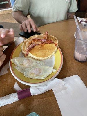 Eggs, pancakes, bacon