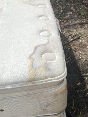 Mold on the mattress. Wet to the touch when the truck arrived.