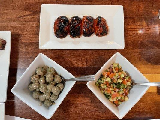 Grilled Tomato, Marinated Olives, Shirazi Salad