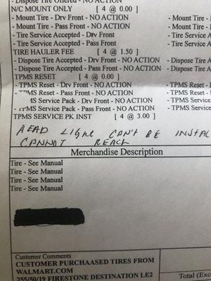 Black marker on service order