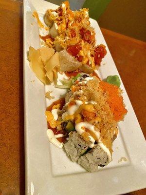 Double Spicy Tuna Roll (back) & Volcano Roll (bottom)