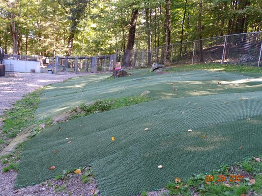 Our in-house exercise yard for personal or play time.  Also showing some of our outside individual runs for the dogs.