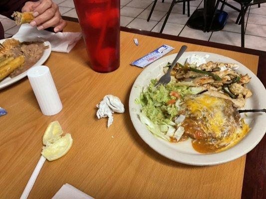 Chicken Fajitas and Chile Relleno