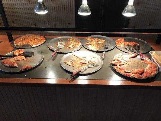 This is the pizza part of buffet after we destroyed it.  The staff is friendly and quick to bring more.