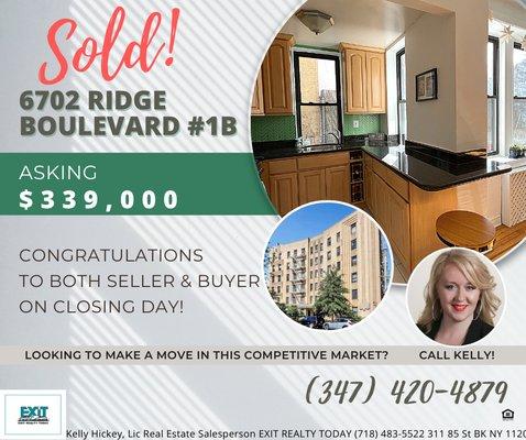 Congratulations to both seller and buyer.  6702 Ridge Boulevard #1B has CLOSED!