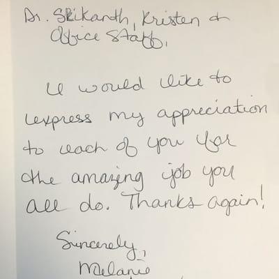 Thank you note from a patient.