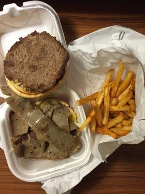 Gyro burger with Cajun fries.  This place is really good and the burger was awesome.