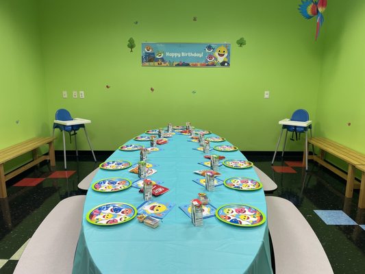 Party room decorated by staff