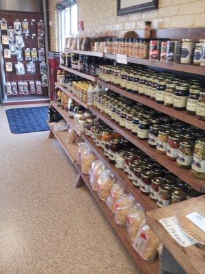 Condiments and Amish Noodles and a Jerky Display