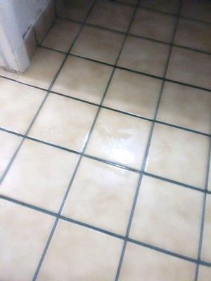 Wet floor in bathroom from leaky ceiling