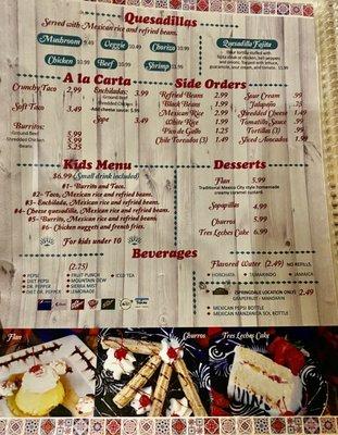 Dinner menu