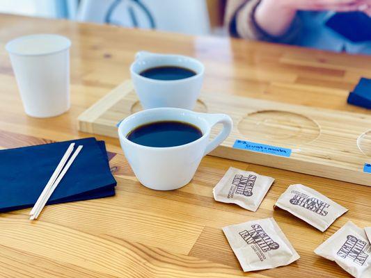 coffee flight. 3 flavors.