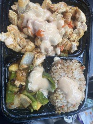 Mango Box with Fried Rice , Grilled Chicken, green pepper, onion... MY FAVORITE