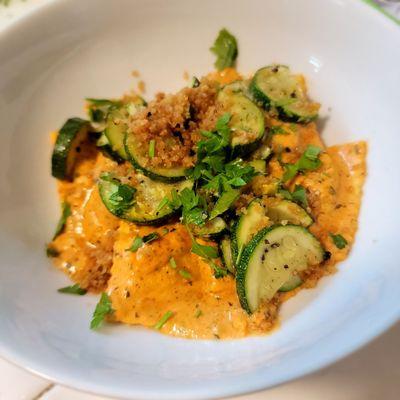 Ricotta tomato ravioli with zucchini and toasted panko. This girl is cooking up a storm, it's better than therapy!