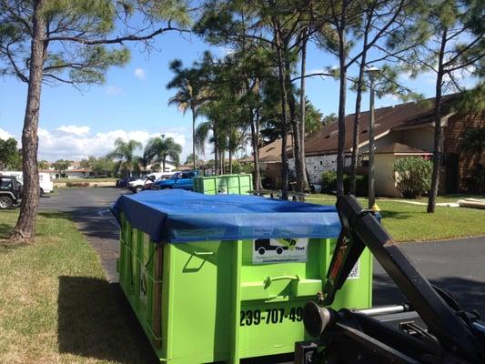 We cover our bins to keep the debris inside.