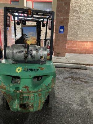 Lift takes 2 handicap spots. Wheelchairs and canes don't count.