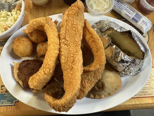 Fried seafood sampler/combo. But the crawfish balls were like a crawfish pot pie type deal. That was great!