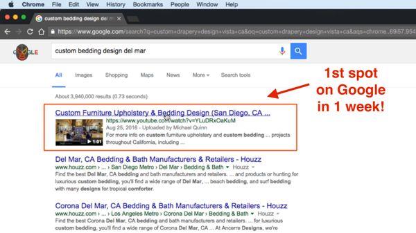 We got Yearley Interiors on the 1st page of Google in 1 week and her business is on the 1st page of Google for over a dozen keywords!