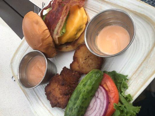 Burger with potato pancakes. Huzzah!