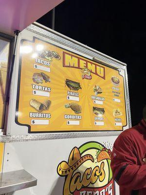 Taco truck menu