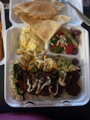 Kafta Kabob Platter with garlic sauce.