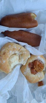 These are supposed to be two Bakery fresh danishes, and to freshly-prepared corn dogs. The precious thing in this picture is the paper!