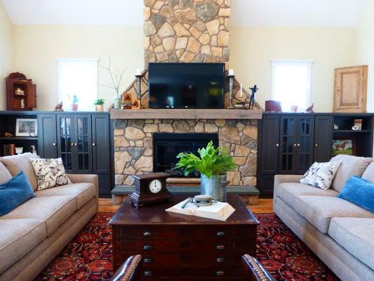 Beautiful living room from the 2014 Home A Rama!  I just love the built in shelving on either side of the fireplace!