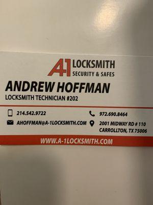 Call Andrew at A1 Locksmith Security and Safes.