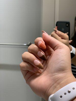 I showed the nail tech what I wanted and she gave me exactly what I asked for. They look perfect!