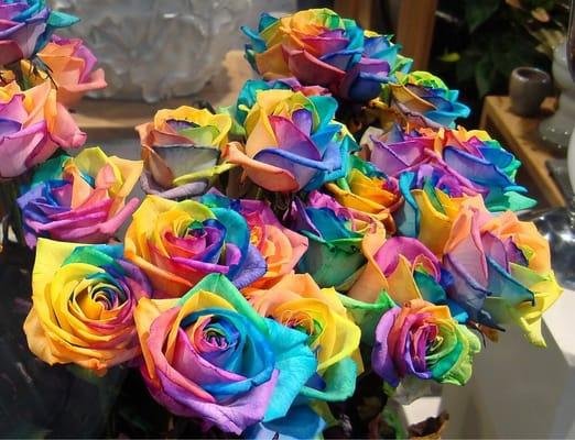 These beautiful rainbow roses are available for every occasion but you must pre order them!