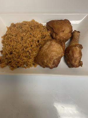 3 pcs fry chicken and jollof rice