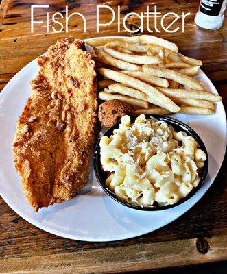 Fried Catfish Platter with Fries and Mac & Cheese