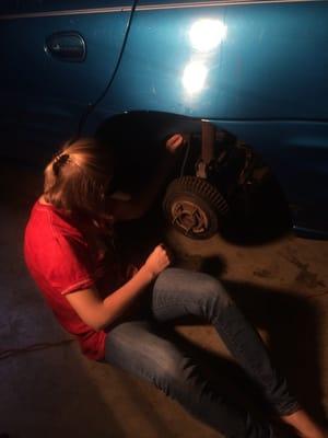 My wife doing what Mr tire couldn't