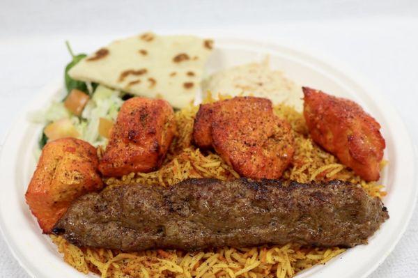 Chicken & Beef Kofta Combination Kabob Plate with Upgraded Rice. YUMMM!!