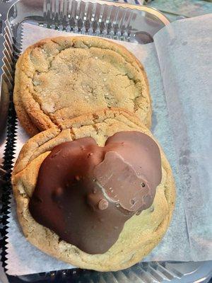 Two Sweet Boutique -- brownie-stuffed chocolate chip cookie, and regular chocolate chip cookie