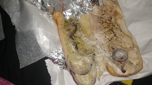 Grilled chicken sub with provolone. They expect people to eat this?!