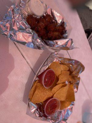 Chips & salsa and Chicken Lollipop bites