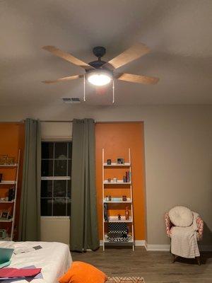 Kids bedroom ceiling fan installed