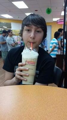 Yelp boy slurping down a cookie dough iced coffee on a 90 degree Memorial Day.