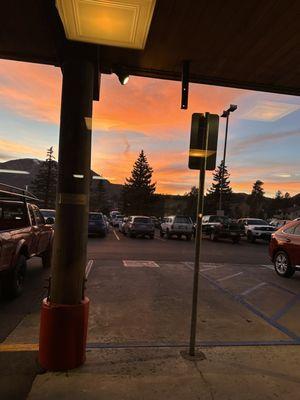 Ask for a table by the window! Beautiful alpenglow on the mountain range beyond!  :0)