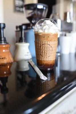 We offer iced coffees and lattes in addition to hot drinks including loose leaf teas.