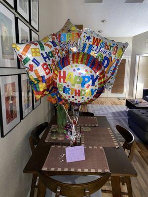 N.O. Flower Delivery birthday balloon bouquet with card