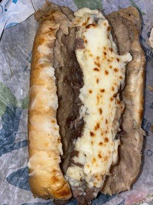 Cheesy beef on garlic bread