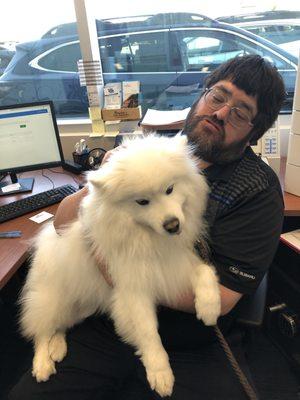 Justin Smith and my dog during the sales process.