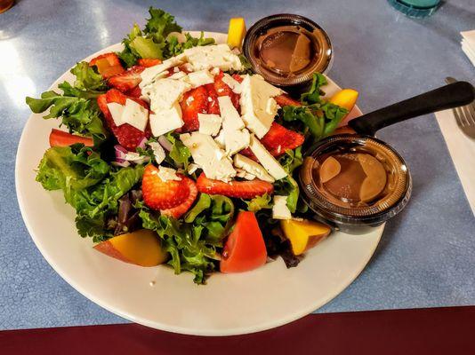 Exotic Salad (Greens, Strawberries, Mangos, Feta, Tomatoes, Onions with Homemade Balsamic) at Broadway Diner