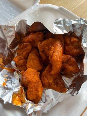 Boneless medium wings, full of chicken, and good