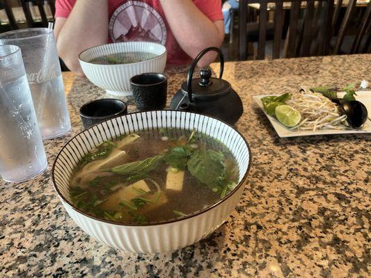 Pho tofu, pho combo with hot tea