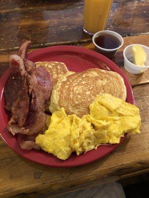 Pancakes,eggs and bacon!