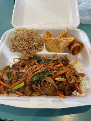 Mongolian beef lunch. I wish it had more fried rice.