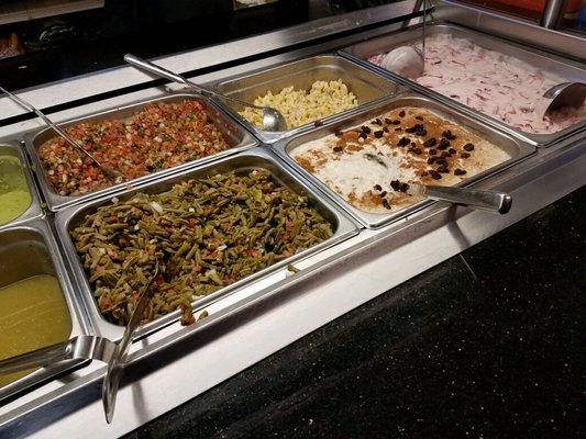 Extended bar. Newly added: green bean salad, macaroni salad, rice pudding, and strawberries & cream